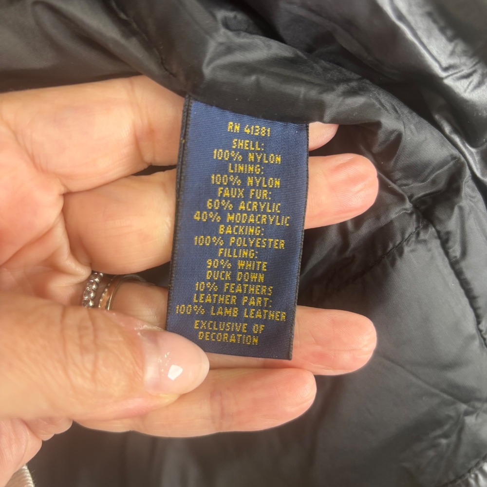 Polo Ralph Lauren Black Duck Down Fill Puffer Coat Faux Fur Hood Womens Small - Picture 7 of 11